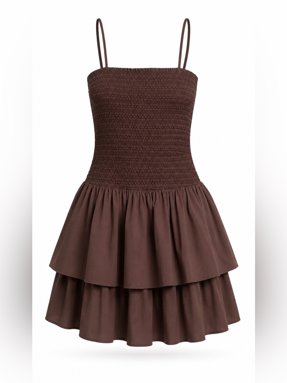 Dynamite Chocolate Brown Smocked Tiered Mini Dress - Picture 2 of 4